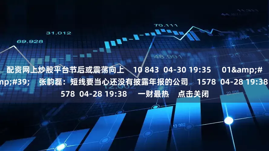 配资网上炒股平台节后或震荡向上    10 843  04-30 19:35     01&#39;59&#39;&#39;    张韵磊：短线要当心还没有披露年报的公司    1578  04-28 19:38     一财最热    点击关闭